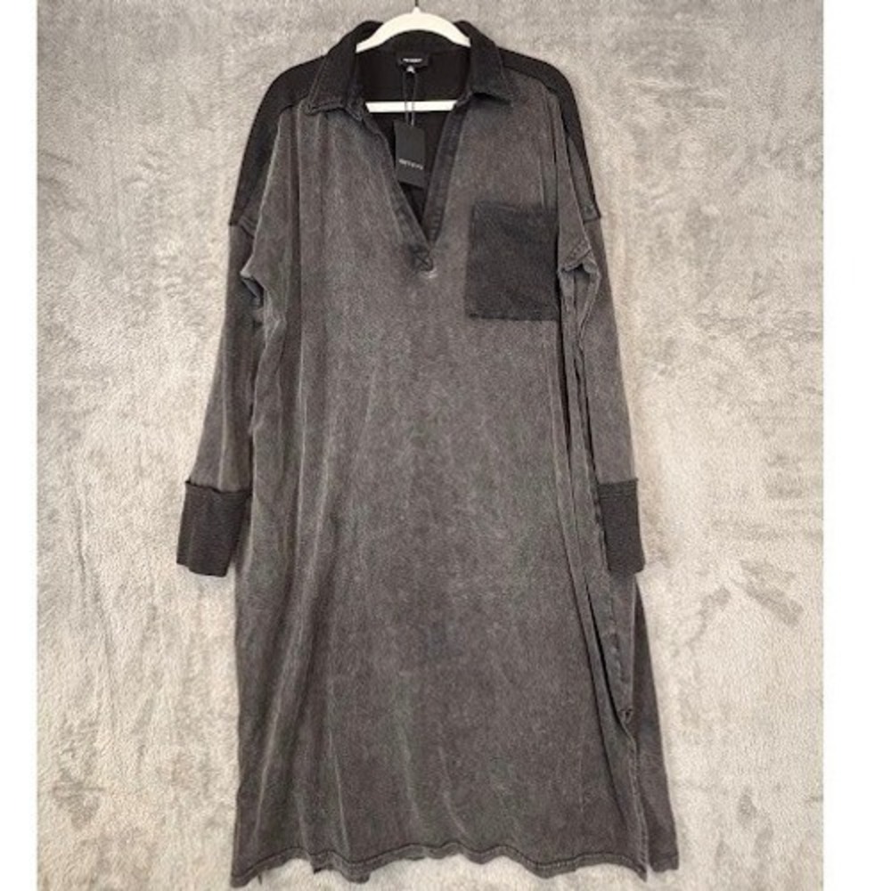 Heyson Womens Charcoal Mineral Wash Waffle Knit Trim Midi Dress 1XL New